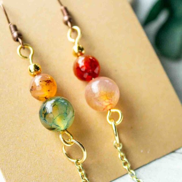 Multicolor Agate - Gold - Dangle Earrings - Picture 7 of 12